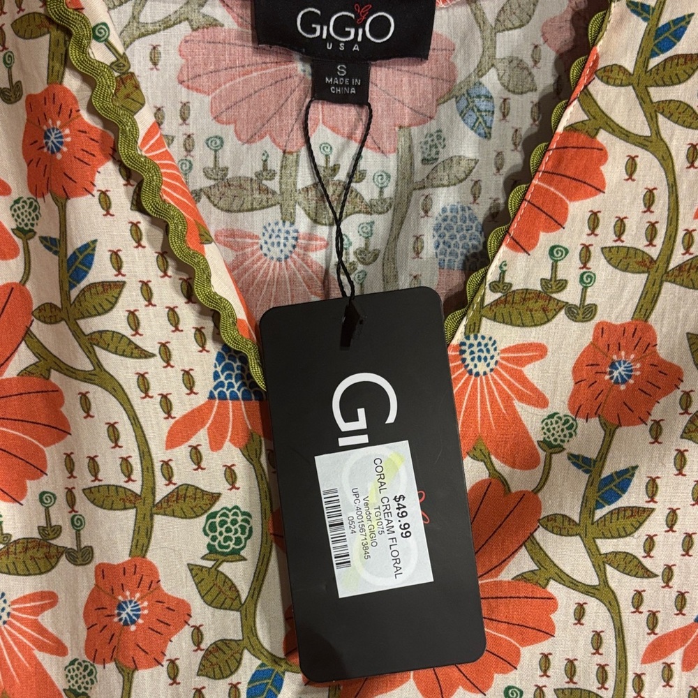 Gigio Women's Floral Tunic - Orange and Green - Picture 2 of 4